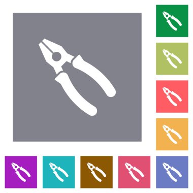 Basit renk kare arkaplanlarında birleştirilmiş pense düz simgeleri