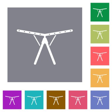 Basit renk kare arkaplan üzerinde katlanabilir çamaşır kurutma askısı düz simgeleri