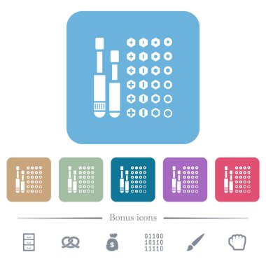 Tornavida kümesi beyaz düz simgeleri yuvarlak kare arkaplan renginde parçalar. 6 bonus simgesi dahil