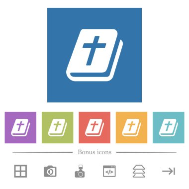 Kutsal İncil düz beyaz simgeler kare arkaplan içinde. 6 bonus simgesi dahil.
