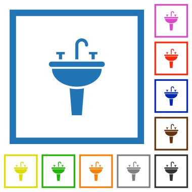 Düz renk simgelerini beyaz arkaplanda kare çerçevelerde batır