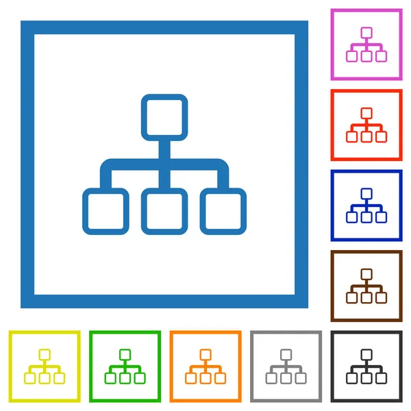 Network Outline Flat Color Icons Square Frames White Background — Stock Vector