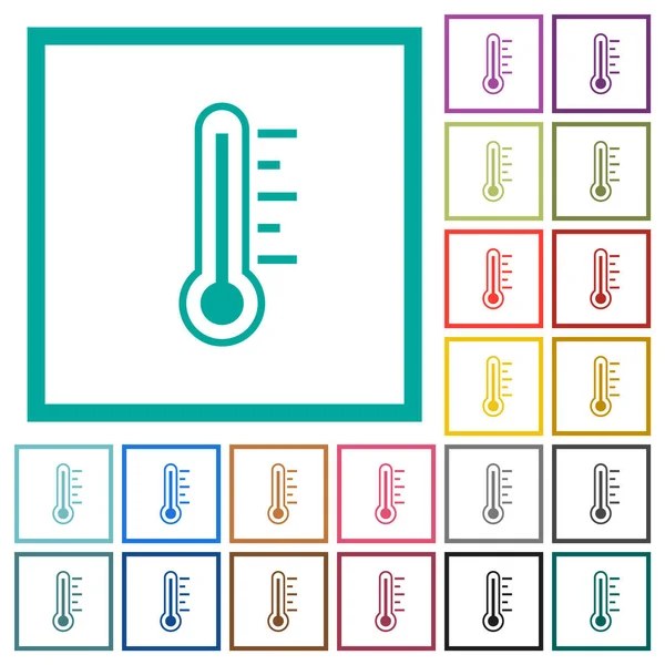 Ícones Cor Plana Temperatura Quente Termômetro Com Quadros Quadrantes Fundo — Vetor de Stock