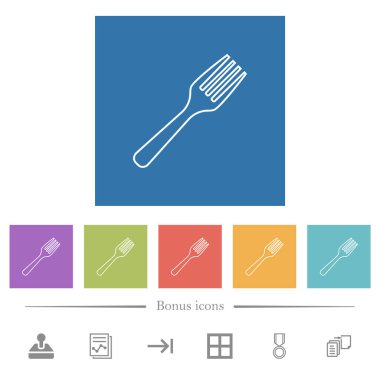 Tek çatallı düz beyaz simgeler kare arkaplanlarda. 6 bonus simgesi dahil.