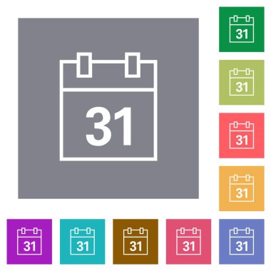 Basit renk kare arkaplanlarında düz simgeler takvimi ana hatları