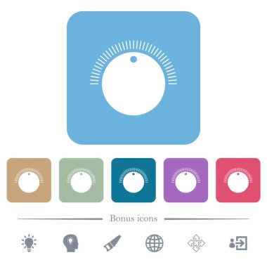 Renkli yuvarlak kare arkaplan üzerinde basit hacim denetimi beyaz düz simgeler. 6 bonus simgesi dahil