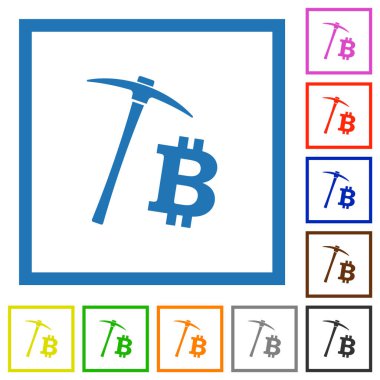 Bitcoin kripto para birimi, düz renk simgelerini beyaz arkaplanda kare çerçevelerde çıkartıyor