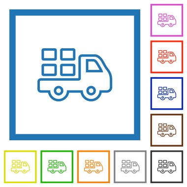 Beyaz arkaplanda kare çerçevelerde düz renk simgelerini taşır
