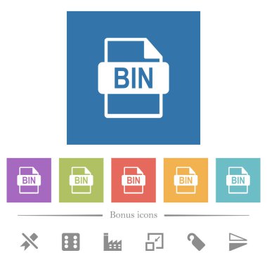 Çöp kutusu dosya biçimi kare arkaplan içindeki düz beyaz simgeler. 6 bonus simgesi dahil.