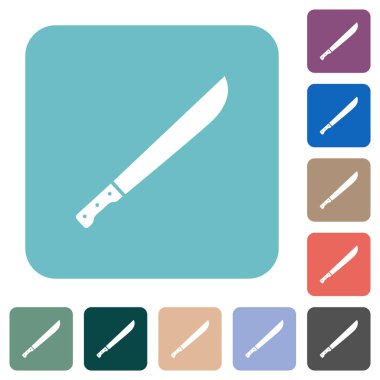 Renkli yuvarlak kare arkaplan üzerine pala beyaz düz simgeler