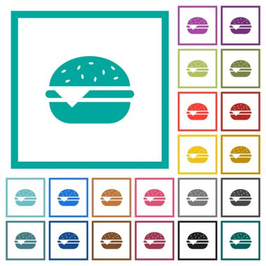 Çeyrek çerçeveli tek çizburger düz renk simgeleri beyaz arkaplanda