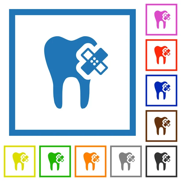Cura Dentale Icone Colori Piatti Cornici Quadrate Sfondo Bianco — Vettoriale Stock