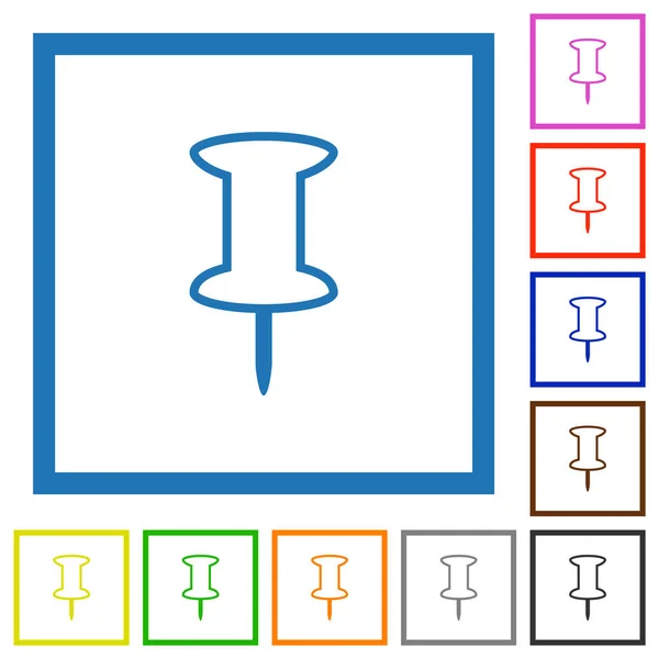 Empurre Pino Delinear Ícones Cor Plana Quadros Quadrados Fundo Branco — Vetor de Stock