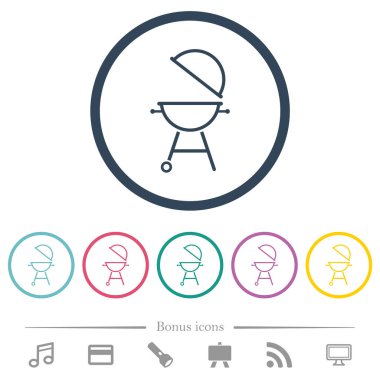 Açık kapaklı, düz renkli, yuvarlak çizgili barbekü ızgarası. 6 bonus simgesi dahil.