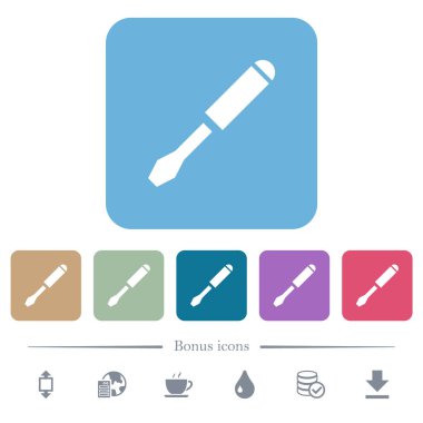 Renkli yuvarlak kare arkaplan üzerinde tek bir tornavida beyaz düz simgeler. 6 bonus simgesi dahil