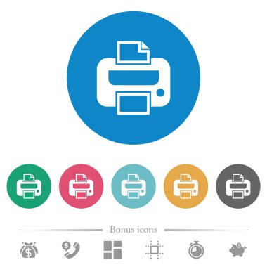 Yuvarlak renkli arka planlarda düz beyaz simgeler. 6 bonus simgesi dahil.