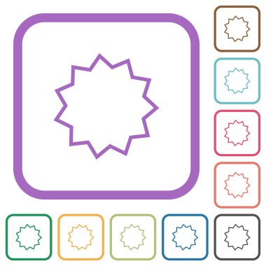 Sertifika etiketi beyaz arkaplanda renkli yuvarlak kare çerçeveler halinde basit simgelerin ana hatlarını çizer