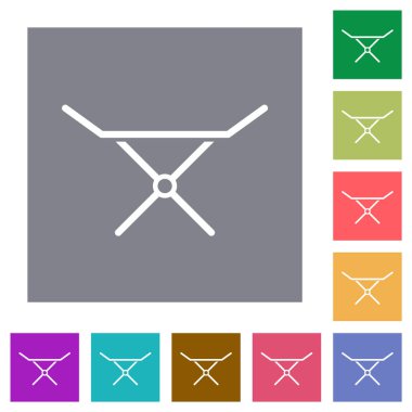 Basit renk kare arkaplan üzerinde katlanabilir çamaşır kurutma askısı düz simgeleri