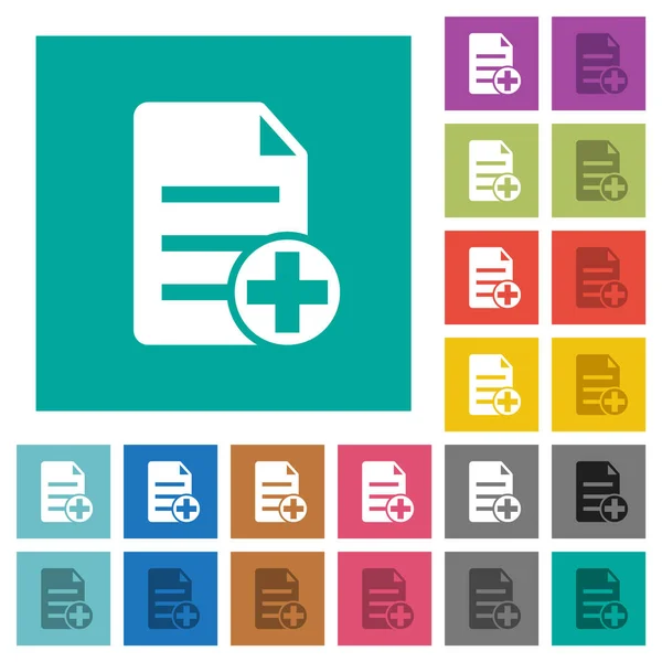Fügen Sie Neue Dokument Mehrfarbige Flache Symbole Auf Einfachen Quadratischen — Stockvektor