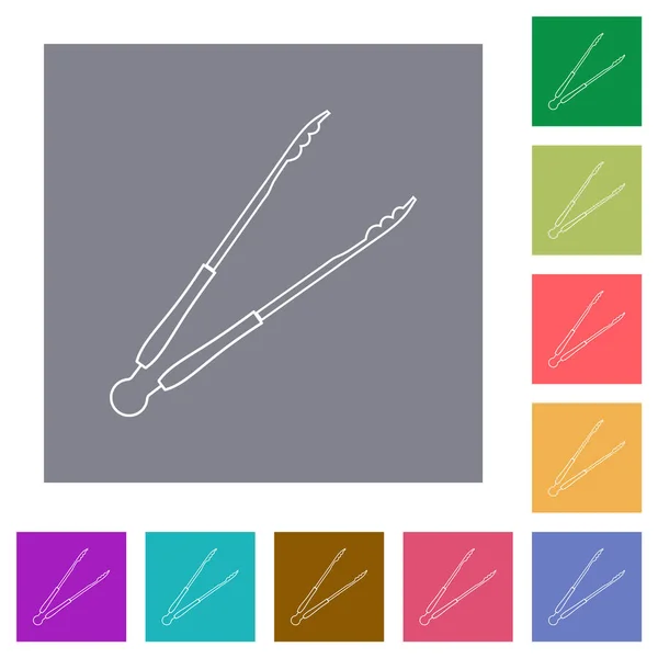 シンプルな色の正方形の背景にバーベキュートングフラットアイコン — ストックベクタ