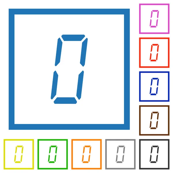 白色背景上正方形框架中七段平面彩色图标的数字零 — 图库矢量图片