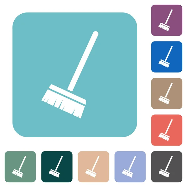 Household Broom White Flat Icons Color Rounded Square Backgrounds Vector Graphics