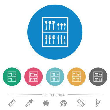 Yuvarlak renkli arka planda düz beyaz ikonlar. 6 bonus simgesi dahil.