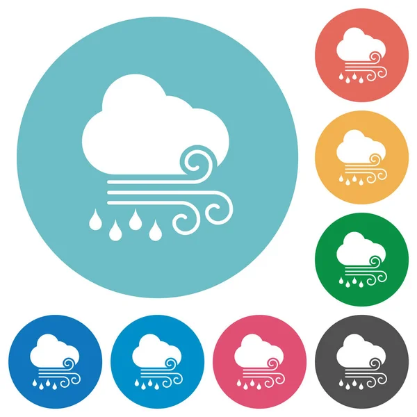 Windy Rainy Weather Flat White Icons Color Backgrounds — Stock Vector