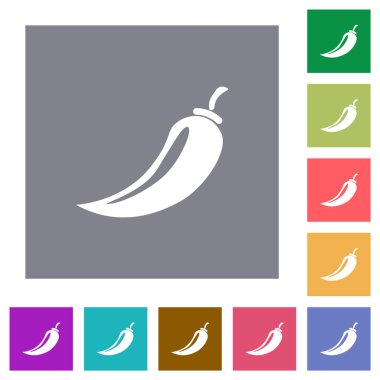 Basit renk kare arkaplan üzerinde acı biber düz simgeleri