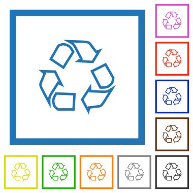 Beyaz arkaplanda kare çerçevelerdeki düz renk simgelerinin geri dönüşümü