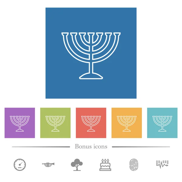 Menorah Flache Weiße Symbole Quadratischen Hintergründen Bonussymbole Enthalten — Stockvektor