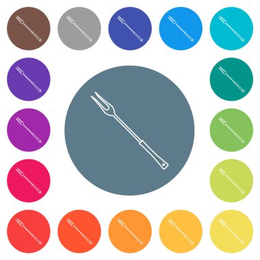 Mangal çatalı düz beyaz simgeler, yuvarlak renkli arkaplanlar. 17 arkaplan renk varyasyonu dahil.