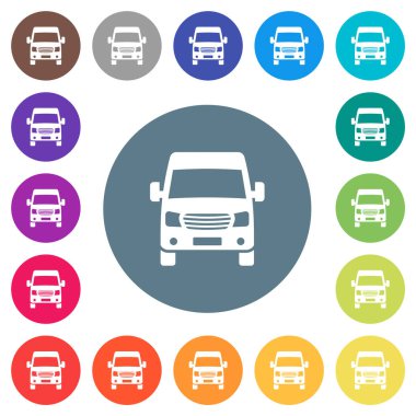 Minibüsün önü düz beyaz simgeler ve yuvarlak renkli arkaplanlar. 17 arkaplan renk varyasyonu dahil.