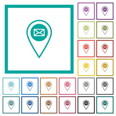 GPS konumu beyaz arkaplan üzerinde çeyrek çerçeve içeren düz renk simgeleri gönder