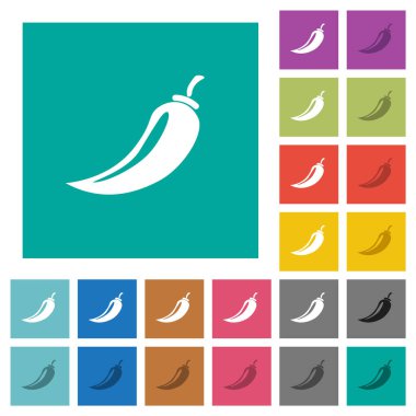 Kırmızı biberli, düz arkaplanda çok renkli düz simgeler. Uçan veya etkin efektler için beyaz ve koyu simge varyasyonları.