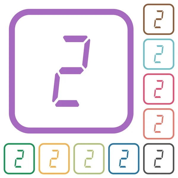 白色背景上彩色圆形正方形框架中七段简单图标的二位数字 — 图库矢量图片