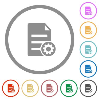 Belge ayarları düz renk simgeleri beyaz arkaplan üzerinde yuvarlak ana hatlar