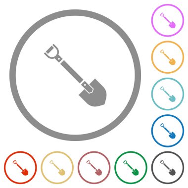 Kürek düz renk simgeleri beyaz arkaplanda yuvarlak ana hatlar