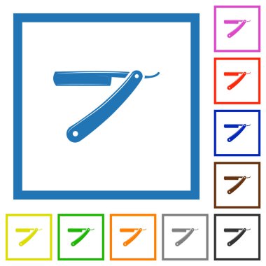 Beyaz arkaplanda kare çerçeveli düz jilet düz renk simgeleri