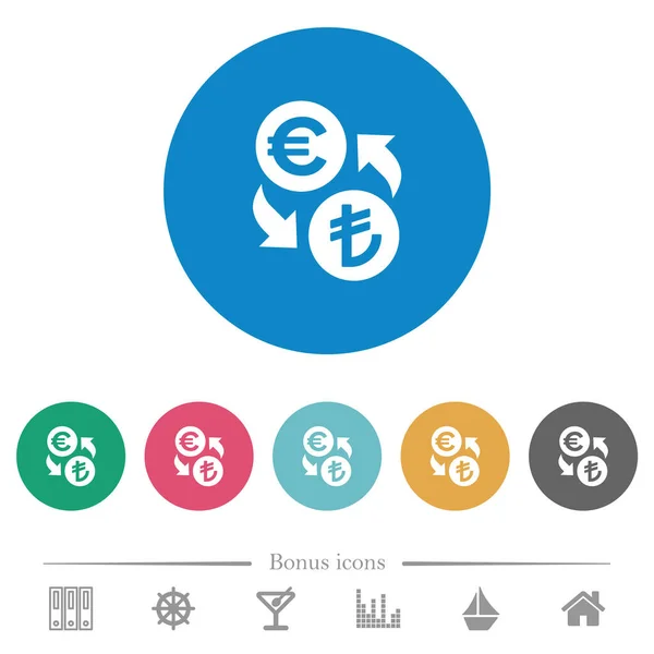 Euro Lira Pengar Utbyta Platta Vita Ikoner Runda Färg Bakgrunder — Stock vektor