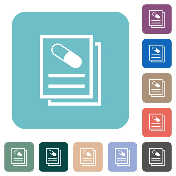Medical Prescription White Flat Icons Color Rounded Square Backgrounds — Stock Vector