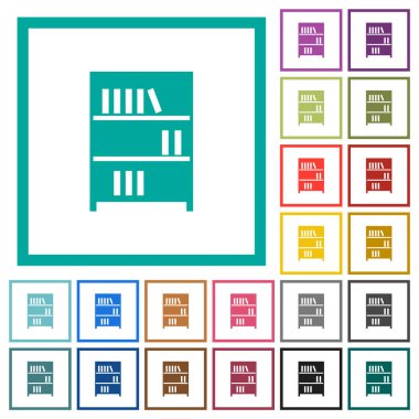 Kitaplı kitaplık beyaz arkaplanda çeyrek çerçeve içeren düz renk simgeleri