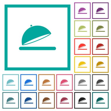 Beyaz arkaplanda çeyrek çerçeve içeren yemek tepsisi düz renk simgelerini aç