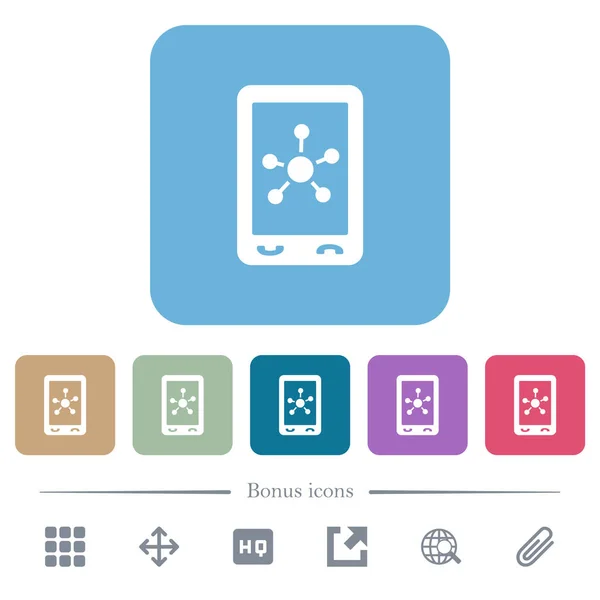 Mobile Soziale Netzwerke Weiße Flache Symbole Auf Farbig Abgerundeten Quadratischen — Stockvektor