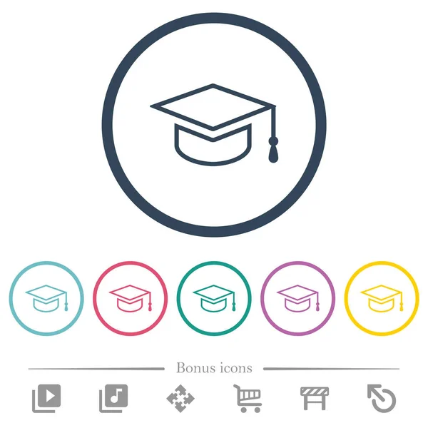 Graduation Cap Flat Color Icons Outlines Bonus Icons Included — Stock Vector