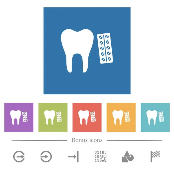 Zubní Lékařství Ploché Bílé Ikony Čtvercovém Pozadí Bonusových Ikon Zahrnuto — Stockový vektor