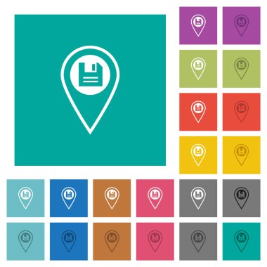 Sade kare arkaplanda çok renkli düz simgeleri GPS konumu kaydet. Uçan veya etkin efektler için beyaz ve koyu simge varyasyonları.