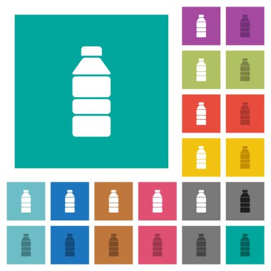 Su şişesi düz arkaplanda çok renkli düz simgeler. Uçan veya etkin efektler için beyaz ve koyu simge varyasyonları.