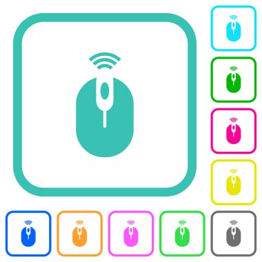 Kablosuz bilgisayar faresi beyaz arkaplan üzerinde eğimli sınırlarda canlı renkli düz simgeler