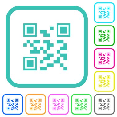 Beyaz arkaplanda eğri kenarlıklarda QR kodu canlı renkli düz simgeler